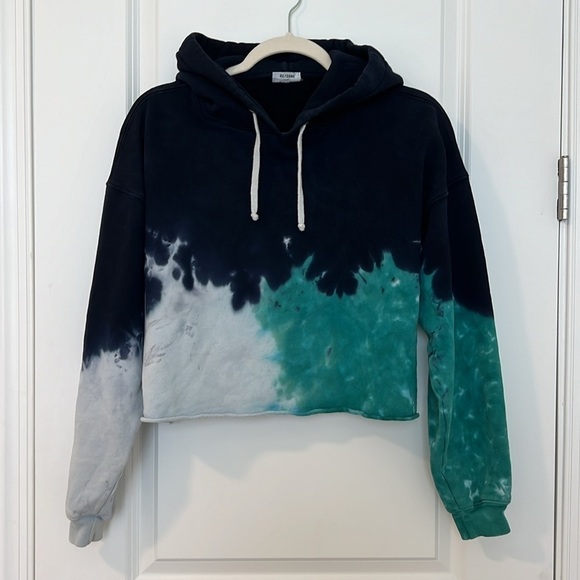 Re/Done Originals Cropped Cotton Hoodie Teal Tie-Dye Size Small - Picture 14 of 16